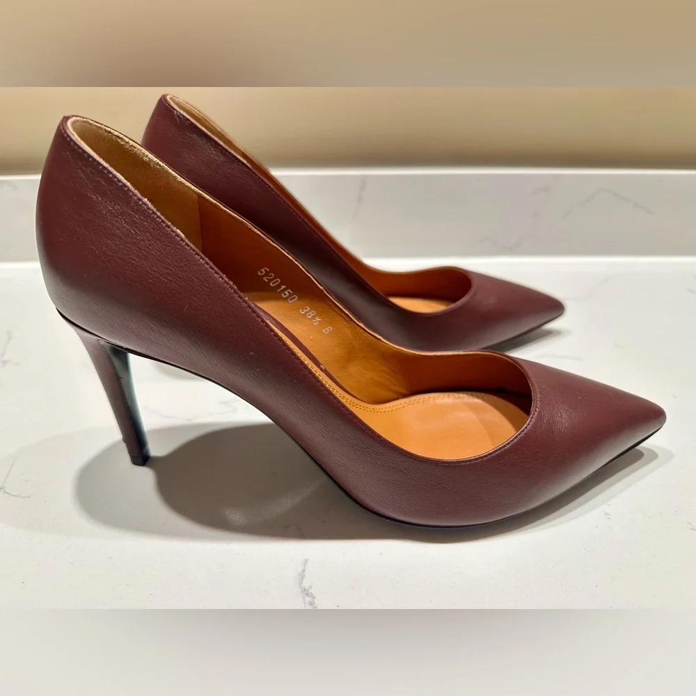 Ralph Lauren Purple Label Burgundy Leather Heels - size 8.5 / 38.5B - Picture 2 of 8